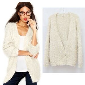 Maison Jules Ivory Gold Cardigan Metallic Knit V Neck Women Sweater XL sparkle